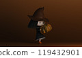 Little chibi witch carries a pumpkin. 3d render, 3d illustration. 119432901