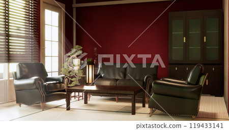 Living room sofa armchair minimalist modern old japanese style.3D rendering Living room sofa armchair minimalist modern old japanese style.3D rendering 119433141