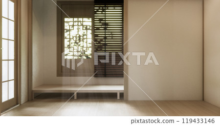 Empty room,Clean japanese traditional style wooden design minimalist room interior, 3D rendering 119433146