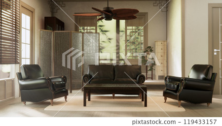 Living room sofa armchair minimalist modern old japanese style.3D rendering Living room sofa armchair minimalist modern old japanese style.3D rendering 119433157