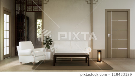 Living room sofa armchair minimalist modern old japanese style.3D rendering Living room sofa armchair minimalist modern old japanese style.3D rendering 119433189