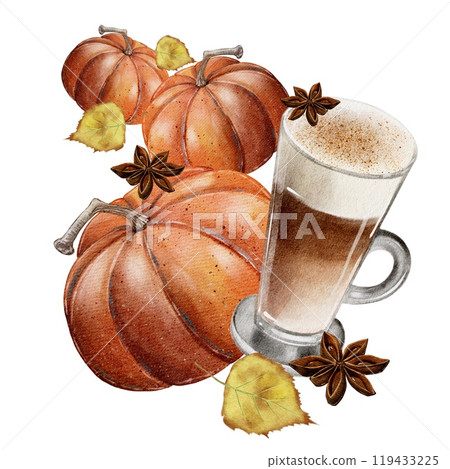 Pumpkin Late, Coffee, Autumn Composition Pumpkin Late, Coffee, Autumn Composition 119433225