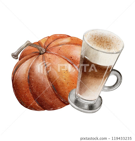 Pumpkin Late, Coffee, Autumn Composition Pumpkin Late, Coffee, Autumn Composition 119433235