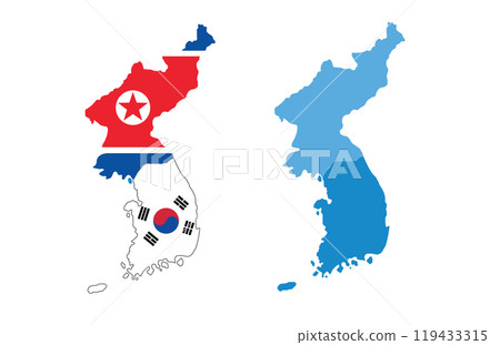 Korea map and flag, The national flag of South and North Korea . Korea map and flag, The national flag of South and North Korea . 119433315