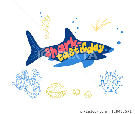 Contrast lettering in flat style with shark 119433571