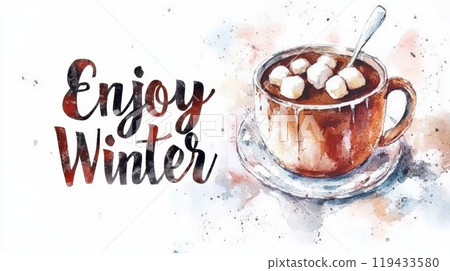 Watercolor illustration of cozy cup with text 119433580
