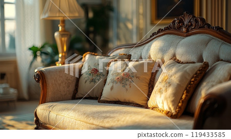 Vintage American style interior with elegant sofa 119433585