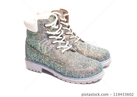 women's sequined shoe isolated on white background. women's sequined shoe isolated on white background. 119433602