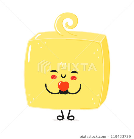 Butter holding a heart in hands character. Vector hand drawn cartoon kawaii character illustration icon. Isolated on white background Butter in love character concept Butter holding a heart in hands character. Vector hand drawn cartoon kawaii character illustration icon. Isolated on white background Butter in love character concept 119433729