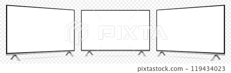Realistic tv screen mock up. Television display on three sides with blank screen isolated on transparent background 119434023