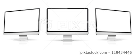 Three monitor with empty display, realistic set device screen mockup 119434446