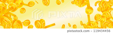 Korean won coins falling. Scattered gold WON Korean won coins falling. Scattered gold WON 119434456