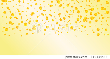 Japanese yen coins falling. Scattered gold JPY 119434465