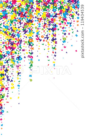 Flying latin letters. Colorful childish scattered Flying latin letters. Colorful childish scattered 119434539
