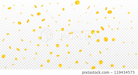 Russian ruble coins falling. Scattered gold RUB 119434573