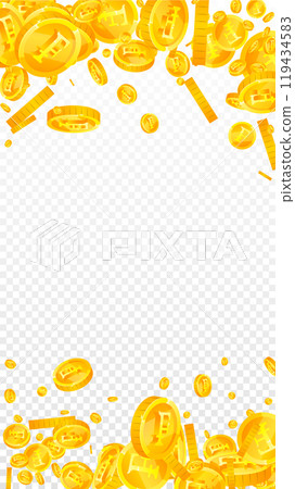Swiss franc coins falling. Gold scattered CHF Swiss franc coins falling. Gold scattered CHF 119434583