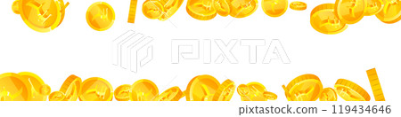 Indian rupee coins falling. Scattered gold INR Indian rupee coins falling. Scattered gold INR 119434646