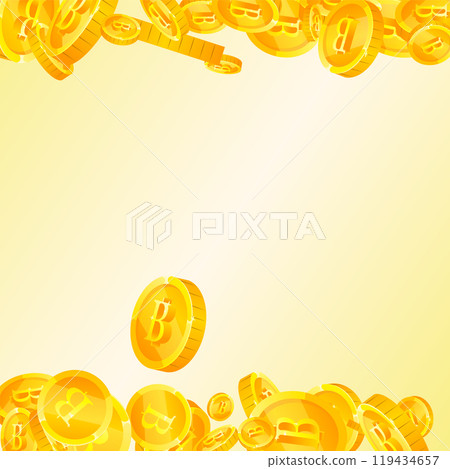 Thai baht coins falling. Gold scattered THB 119434657