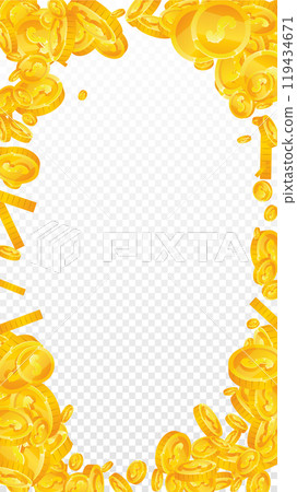 American dollar coins falling. Scattered gold USD 119434671