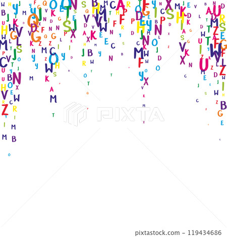 Flying latin letters. Colorful childish scattered 119434686