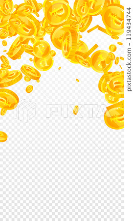 Russian ruble coins falling. Scattered gold RUB Russian ruble coins falling. Scattered gold RUB 119434744