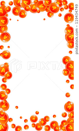 Vitamin A round capsules scattered randomly. 119434749