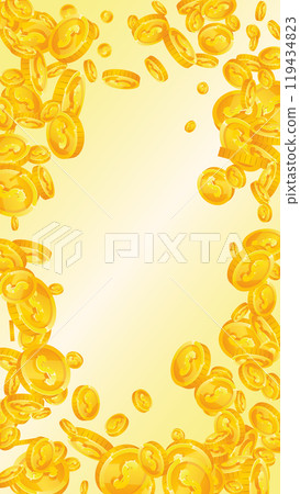 American dollar coins falling. Scattered gold USD American dollar coins falling. Scattered gold USD 119434823