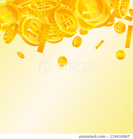 Korean won coins falling. Scattered gold WON 119434867