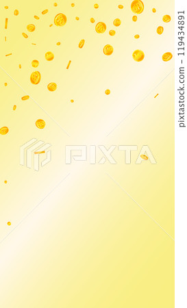 Korean won coins falling. Scattered gold WON 119434891