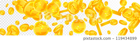 Indian rupee coins falling. Scattered gold INR 119434899