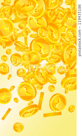 Indian rupee coins falling. Scattered gold INR 119435186