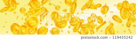 Thai baht coins falling. Gold scattered THB Thai baht coins falling. Gold scattered THB 119435242