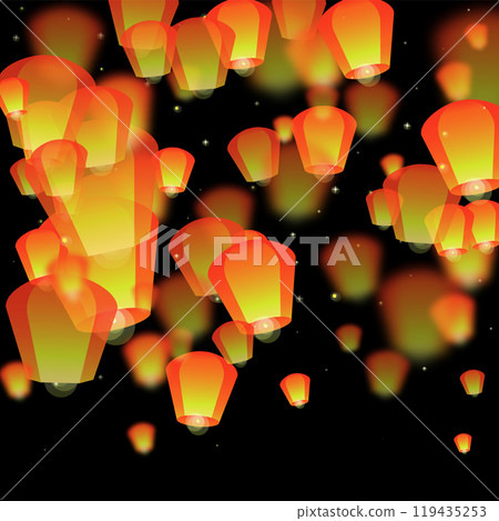 Sky lanterns floating in the night sky. 119435253