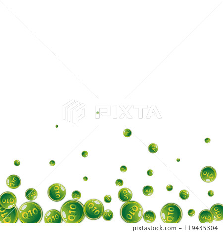 Vitamin Q10 round capsules scattered randomly. 119435304