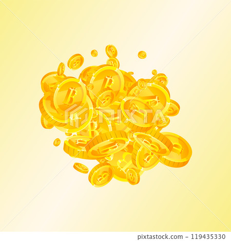 Bitcoin coins falling. Cryptocurrency scattered Bitcoin coins falling. Cryptocurrency scattered 119435330