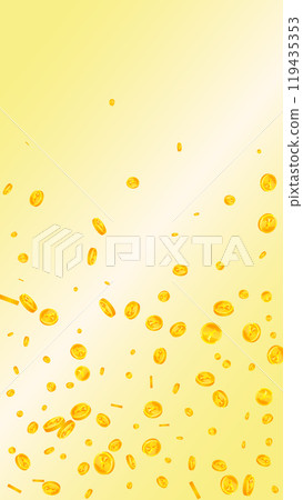Japanese yen coins falling. Scattered gold JPY Japanese yen coins falling. Scattered gold JPY 119435353