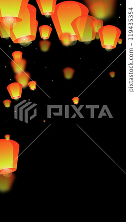 Sky lanterns floating in the night sky. 119435354