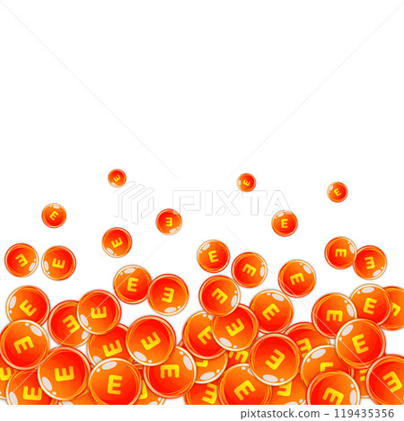 Vitamin E round capsules scattered randomly. 119435356