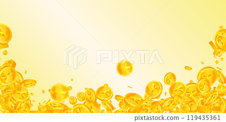 Japanese yen coins falling. Scattered gold JPY Japanese yen coins falling. Scattered gold JPY 119435361