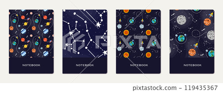 School notebook cover design with cartoon galaxy. 119435367