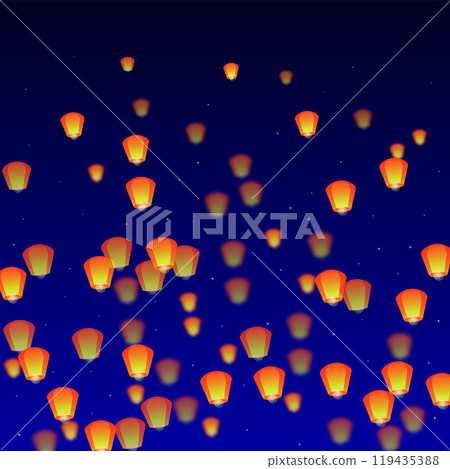 Sky lanterns floating in the night sky. 119435388