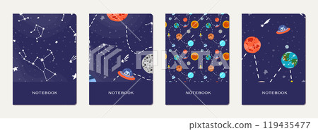 School notebook cover design with cartoon galaxy. 119435477