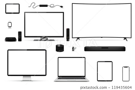 Digital devices set include tv, computer, laptop, tablet, smartphone, and more gadgets 119435604