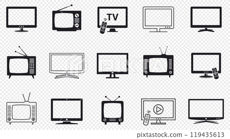 Set of modern and retro tv flat and line icons isolated on transparent background. Set of modern and retro tv flat and line icons isolated on transparent background. 119435613