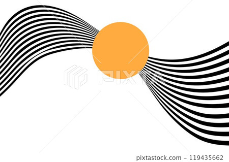 Abstract background of black and white wavy stripes with orange circles on a white background. Illusion. Eps 10 119435662