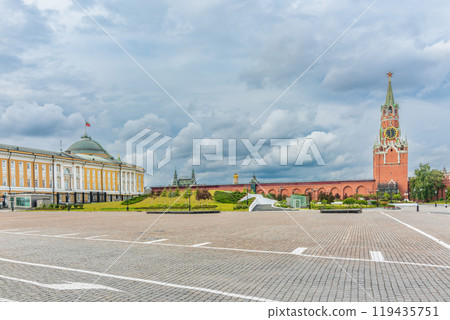 Spasskaya Tower viewed inside Kremlin, Moscow, Russia. Spasskaya Tower viewed inside Kremlin, Moscow, Russia. 119435751