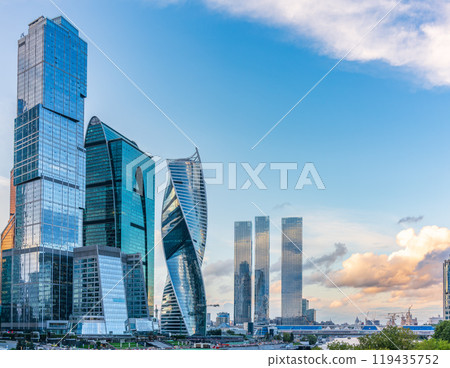High buildings of Moscow-City at Moskva River at summer sunset, Russia. High buildings of Moscow-City at Moskva River at summer sunset, Russia. 119435752