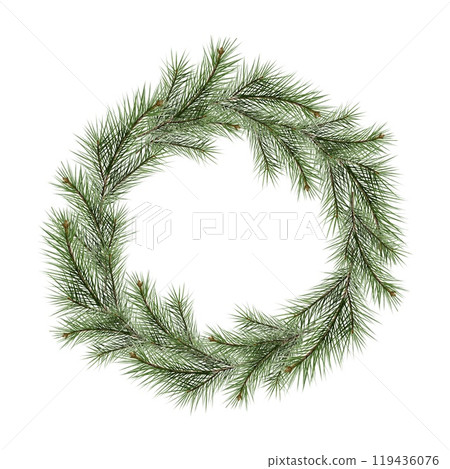 Round frame, wreath of pine needles, spruce, pine. Watercolor illustration 119436076