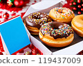 Donut New Year with space for text mockup with a note wish for Christmas. Christmas traditions 119437009