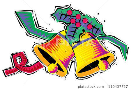 Christmas decoration realistic composition with isolated image of golden bells with red bow vector Christmas decoration realistic composition with isolated image of golden bells with red bow vector 119437737